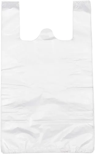 Bolsas para camisetas de plástico con asas para mercancía y supermercado, bolsas de plástico para negocio, 12 x 20 pulgadas (blanco, 100 unidades)