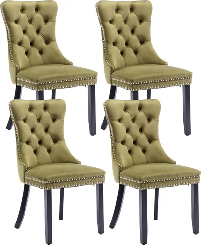 Miniatura 72 de Shenyon Juego de 2 Sillas de Comedor de Terciopelo Gris, Sillas de Comedor Tapizadas con Ribete de Anilla Trasera y Patas de Madera Maciza, Sillas