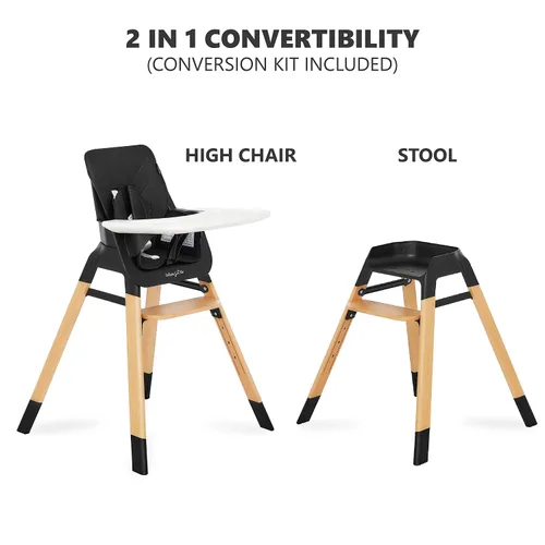Miniatura 6 de Dream On Me Nibble Trona de madera 2 en 1 Silla de alimentación convertible para bebé con bandeja extraíble, reposapiés ajustable, arnés de 5 Negro