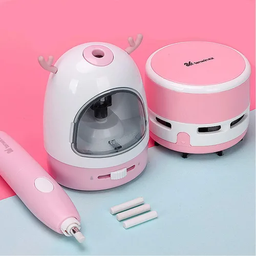 Miniatura 2 de Juego de sacapuntas eléctrico, caja de regalo, aspiradora de escritorio, borrador eléctrico con hoja de repuesto, borrador, sacapuntas automático a