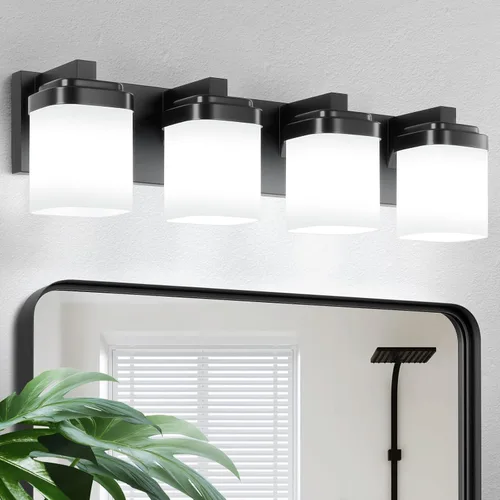 Miniatura 10 de Luces de tocador, lámparas de baño con pantalla de vidrio cuadrada blanca lechosa, luz moderna sobre espejo, accesorios de iluminación de baño