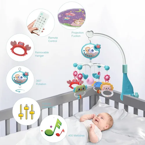 Miniatura 3 de YUNGCHI Móvil de bebé para cuna con juguetes de cuna, música y luces para paquete y paly cuna carrusel musical móvil móvil para niñas y niños, móvil