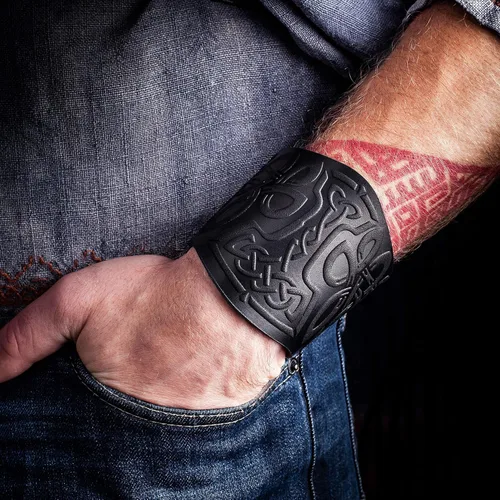 Miniatura 2 de Brazaletes de Cuero 100% Auténtico Hechos a Mano - Guante de Muñeca - Pulseras de Cuero Reales - Brazaletes de Armadura de Cosplay Vikingo