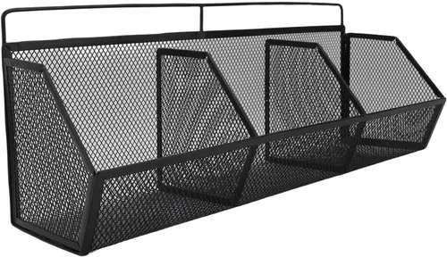 Miniatura 9 de Cesta de alambre de metal, 3 rejillas para colgar en la pared, organizador de almacenamiento de apertura inclinada para cocina, baño, lavandería