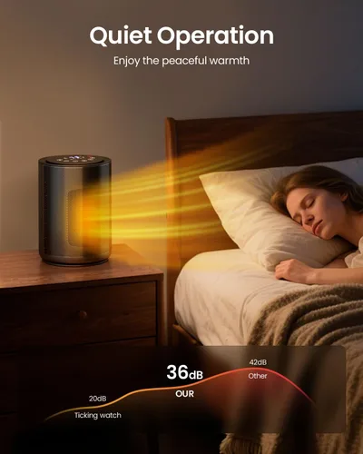 Miniatura 8 de Electactic Calentador de espacio para uso en interiores, calentador eléctrico portátil con control remoto, termostato, bloqueo para niños, pantalla