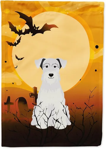 Miniatura 226 de Caroline's Treasures BB4307GF - Bandera de Halloween Airedale para jardín, bandera decorativa para patio exterior, obras de arte de patio, macizos