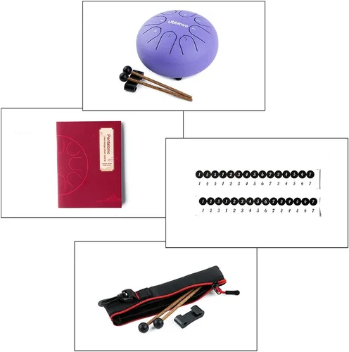 Miniatura 9 de Ubblove Tambor de lengua de acero para niños: 8 notas 6 pulgadas clave de C Metal acero tambores instrumento con bolsa para meditación, yoga, Púrpura