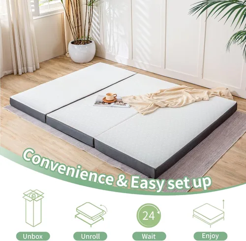 Miniatura 8 de MUUEGM Colchón plegable de espuma viscoelástica de tamaño individual, colchón plegable de 4 pulgadas para yoga, viajes, caravana, campamento