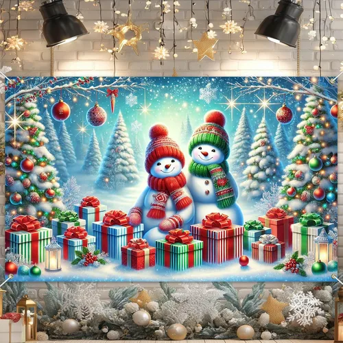 Miniatura 8 de BlissYard Cartel de Feliz Navidad de 71 x 43 pulgadas, fondo rojo y dorado, caja de regalo, fondo de fotografía, fondo de fotografía para interiores