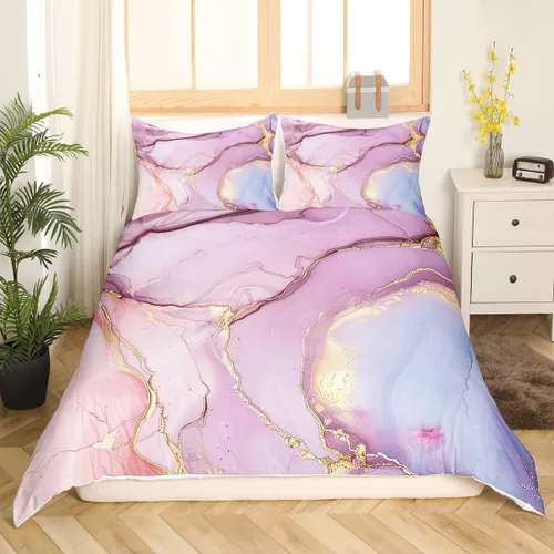 Miniatura 3 de Funda nórdica de mármol rosa tamaño individual para mujeres adultas y niñas con temática de arte abstracto Juego de ropa de cama