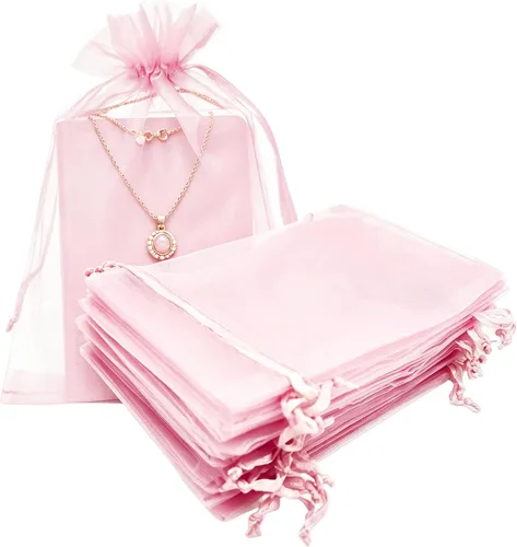 Miniatura 37 de Bolsas de regalo de organza de 5 x 7 pulgadas con cordón para joyas, dulces, flores de lavanda secas, 100 bolsitas rojas, bolsa de malla de tela
