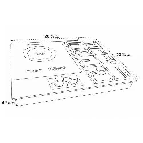 Miniatura 9 de TI-1+2B 23 pulgadas Inducción única incorporada + 2 quemadores de gas, placa combinada con certificación UL858