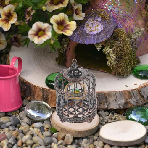 Miniatura 5 de NUOBESTY Mini adorno de jaula de pájaros pequeña casa de muñecas jaula para pájaros 1 12 escala pequeña decoración de casa pequeña jaula de metal