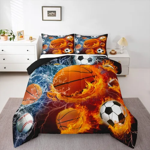 Miniatura 32 de Erosebridal - Juego de edredón completo de baloncesto para niños, juego de ropa de cama deportiva, edredón para atletas de baloncesto, conjuntos