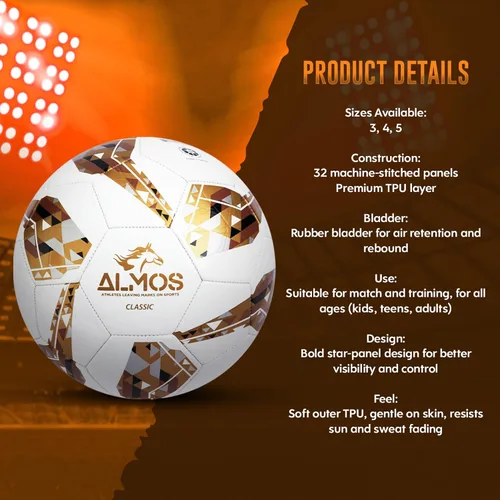 Miniatura 3 de Almos Balón de fútbol clásico de entrenamiento 32 – para clubes, rendimiento de partidos, fútbol en interiores y exteriores, adecuado para césped
