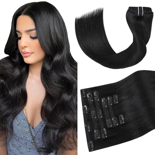 Miniatura 22 de Aison Extensiones de cabello humano real con clip, color marrón oscuro, 2.47 onzas, cabello humano Remy, 12 pulgadas, para mujeres, 7 unidades, 16