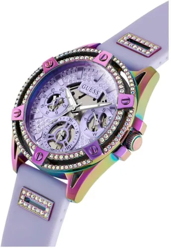 Miniatura 6 de GUESS Reloj para mujer de 1.57 pulgadas, correa morada, esfera lavanda, caja iridiscente, Púrpura