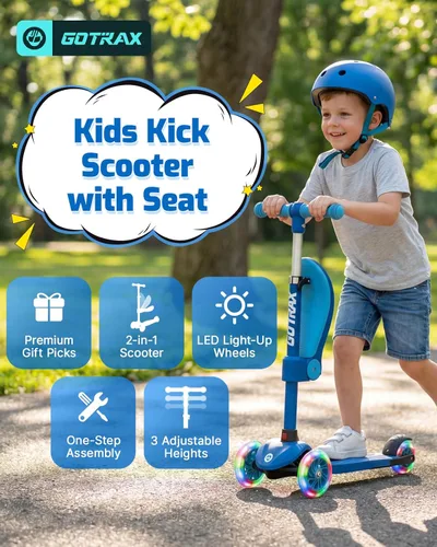 Miniatura 2 de Gotrax KS3 - Patinete para niños, ruedas iluminadas LED, manubrio de altura ajustable y asiento extraíble, cubierta antideslizante inclinada