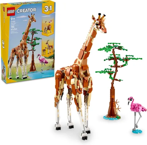 LEGO Creator 31150 - Animales de safari salvajes 3 en 1, se reconstruyen en 3 figuras diferentes de animales de safari: jirafa, gacela o león,