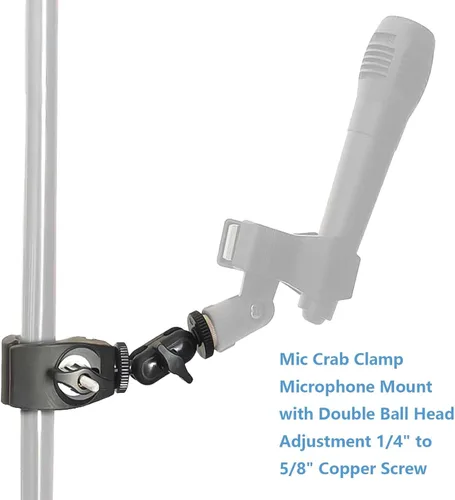 Miniatura 3 de Soporte de clip de cangrejo para micrófono con ajuste de cabeza de bola doble de 1/4 a 5/8 pulgadas, compatible con la mayoría de micrófonos