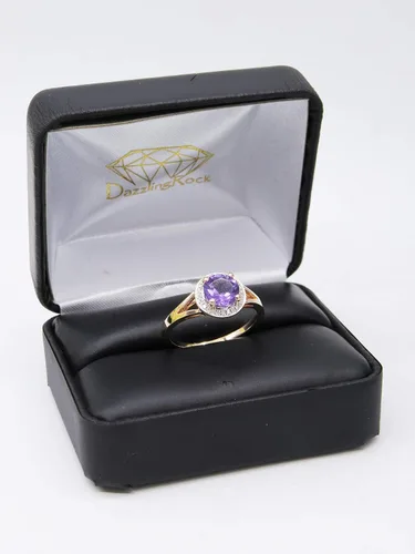 Miniatura 181 de Dazzlingrock Collection Anillo de compromiso redondo de 0.276 in con halo de diamante blanco y vástago dividido para ella en oro macizo de 14