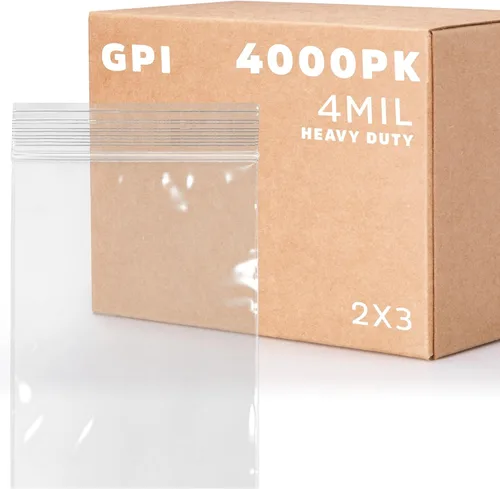 Miniatura 18 de GPI - Caja de 1000 bolsas de plástico transparente con cremallera de 3 x 3 pulgadas - Bolsas de polietileno resistentes a granel de 4 mil de grosor