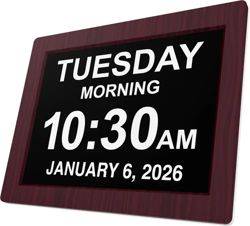 Miniatura 8 de American Lifetime Reloj digital grande para personas mayores, negro, 8 pulgadas, con día y fecha, alarmas personalizables, atenuación automática