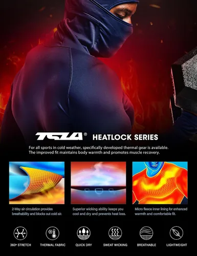 Miniatura 6 de TSLA Camisa térmica de compresión con capucha y mascarilla para hombre, de manga larga, capa base para deportes de invierno, camiseta deportiva