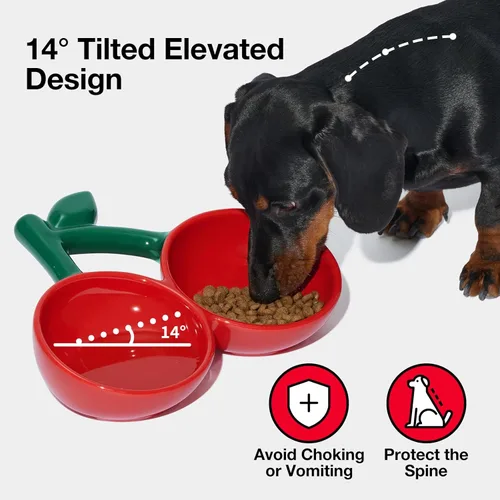 Miniatura 2 de VETRESKA Cuenco de cerámica para mascotas, diseño inclinado, comedero para mascotas para alimentos y agua, cuencos antivómitos para gatos