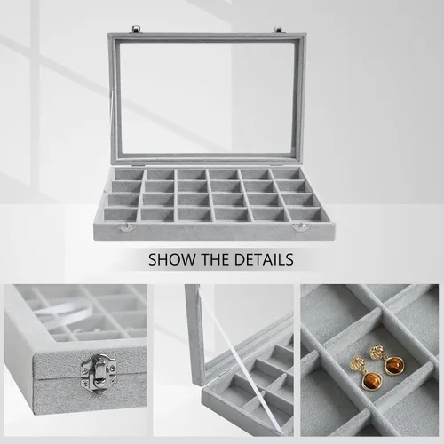 Miniatura 41 de Wuligirl - Joyero organizador de terciopelo para aretes, collares y pulseras con tapa transparente de exhibición, almacenamiento de joyas