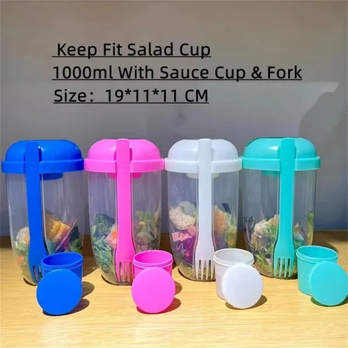 Miniatura 2 de Vaso coctelero de ensalada Keep Fit 2022 con tenedor y soporte para aderezo, cepillo de lavado fresco, recipiente de salud, desayuno portátil