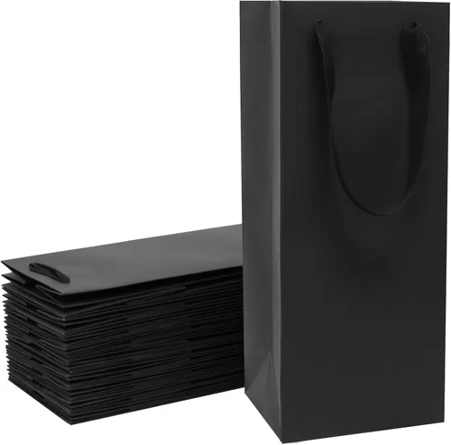 Miniatura 9 de Aimyoo Bolsas para botellas de vino negro de 4 x 4 x 14 pulgadas, paquete de 10 bolsas de regalo grandes de papel kraft con asas a granel