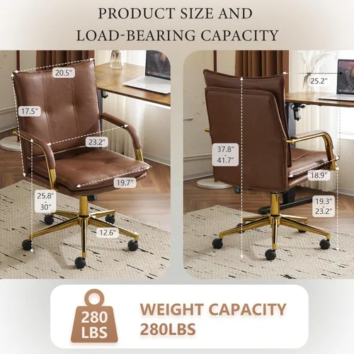 Miniatura 2 de MOJAY Silla de oficina, silla de escritorio de cuero, silla de escritorio marrón, silla de oficina moderna de mediados de siglo, silla de asiento