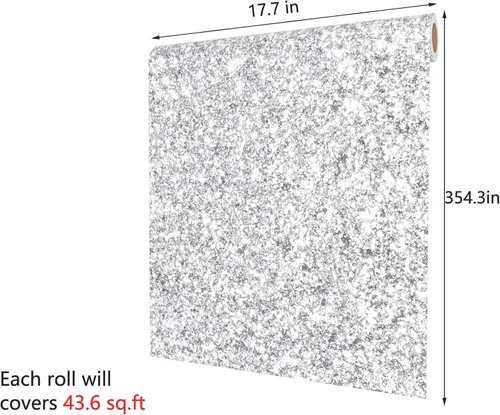 Miniatura 7 de Decotalk Papel tapiz plateado con purpurina de 354 x 17.7 pulgadas, para despegar y pegar, autoadhesivo, vinilo plateado, papel de pared