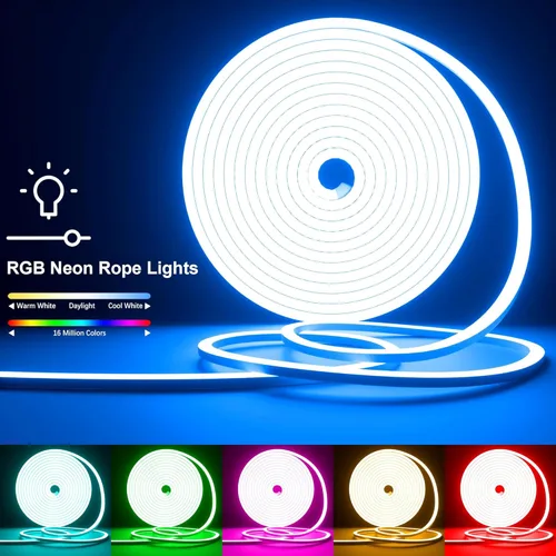 Miniatura 9 de Cozylady 40 pies (20 pies * 2 rollos) luces de cuerda LED RGB de neón para dormitorio, lámpara de tira LED de 12 m con cinta adhesiva de doble cara