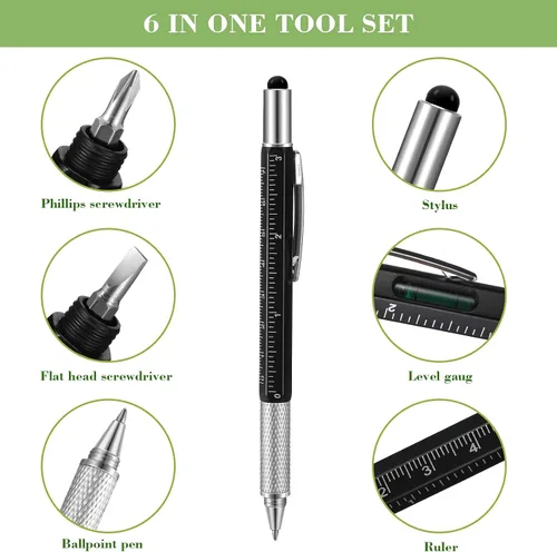 Miniatura 4 de 40 bolígrafos multiherramienta 6 en 1, destornillador multifunción con medidor de nivel de regla y 40 recambios de tinta negra, regalos para el día