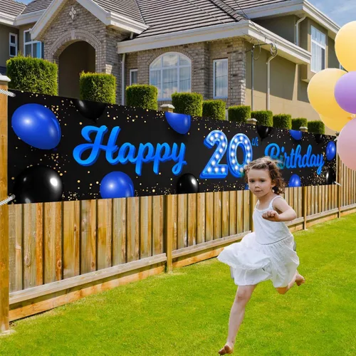 Miniatura 4 de Cartel azul y negro de feliz cumpleaños número 20, decoración temática de globos de confeti para niñas y mujeres, decoraciones de fiesta