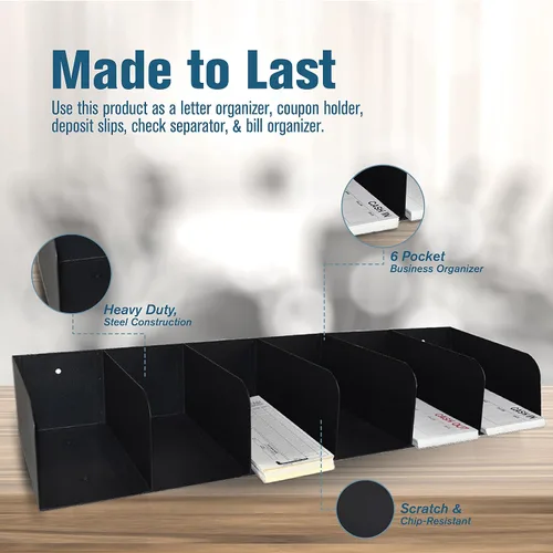 Miniatura 6 de BankSupplies STEELMASTER - Organizador de documentos de acero con 6 bolsillos, acabado con recubrimiento en polvo negro
