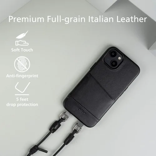 Miniatura 4 de alto Anello - Funda cruzada compatible con iPhone 15 Plus y 14 Plus, serie Anello, a prueba de golpes, de piel italiana, con cordón