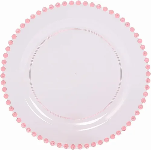 Miniatura 6 de Efavormart - Paquete de 10 platos de postre de plástico transparente rubor con borde de cuentas, platos redondos desechables para ensalada, 8