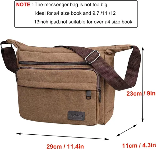 Miniatura 4 de JAKAGO Bolsa de mensajero de lona de 13 pulgadas con múltiples bolsillos, bolsa cruzada para uso diario, bolsa para viajes de negocios
