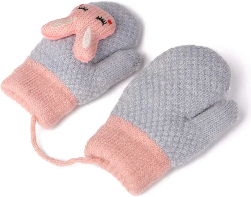 Miniatura 5 de Flammi - 2 pares de mitones para bebés, niños y niñas, forro de sherpa de invierno, guantes de punto cálido, guantes de dibujos animados para niños