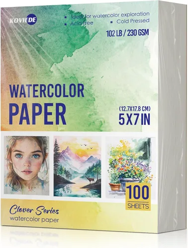 Miniatura 7 de KOVIEDE 100 hojas de papel de acuarela de 5 x 7 pulgadas, 102 libras/230 GSM, papel de práctica de prensa en frío para estudiantes y principiantes