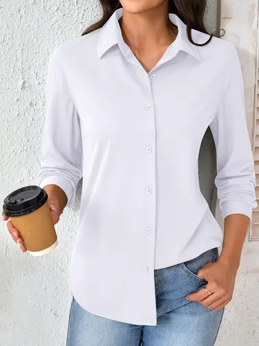 Miniatura 2 de CBOO Camisas resistentes a las manchas para mujer, sin arrugas y sin planchado, blusa de manga larga con botones para oficina Blanco resistente a
