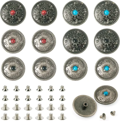Miniatura 12 de 24 Juegos de Conchos para Cuero Remaches Decorativos de Girasol Tachuelas 13-20mm (0.512-0.787 in) Conchos Turquesa Remache Rápido de Metal