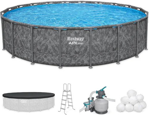 Miniatura 11 de Bestway APX 365 - Piscina sobre el suelo de 18 x 52 pulgadas, juego de piscina redonda con marco de metal con bomba de filtro de arena, escalera