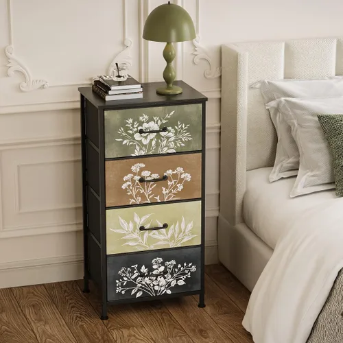 Miniatura 4 de Tohomeor Cómoda vintage vertical con mesita de noche, cajones de tela con diseño botánico neutro para armario, baño, torre de almacenamiento