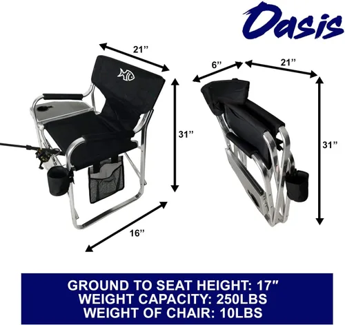 Miniatura 3 de Oasis Premium Director - Silla de pesca con soporte para caña, silla plegable de aluminio