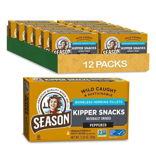 Miniatura 8 de Season Peppered Kipper Snacks – Filetes de arenque deshuesados, ahumados naturalmente, capturados en la naturaleza, aperitivos keto, sin OMG