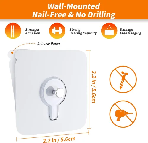 Miniatura 3 de 24 piezas de colgadores de cuadros sin clavos, perchas de pared sin clavos, ganchos de pared adhesivos, para usar en la cocina, baño, hogar